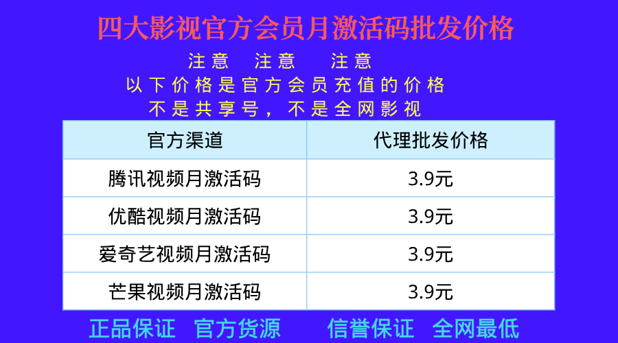 卡盟视频会员激活码哪里买靠谱又便宜